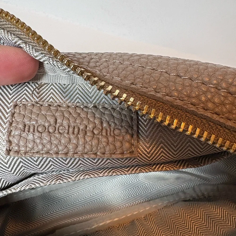 Taupe Pebbled Crossbody Bag with Striped Adjustable Strap - Picture 5 of 5